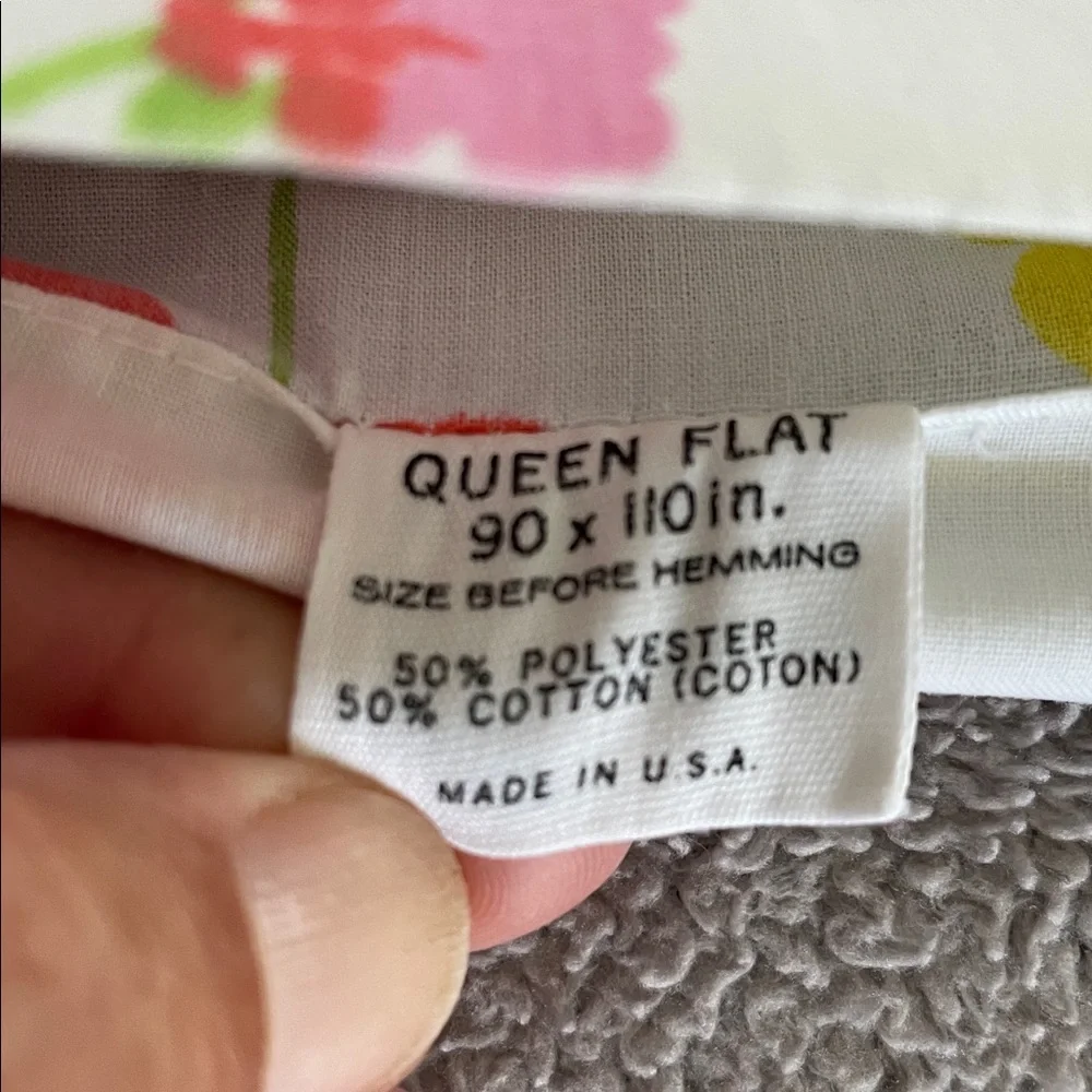 VTG Fieldcrest Perfection Percale queen flat sheet floral pattern Primary colors